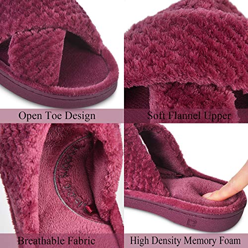DL Women's Open Toe Cross Band Slippers, Memory Foam Slip on Home Slippers for Women with Indoor Outdoor Arch Support Rubber Sole, Purple, 5-6