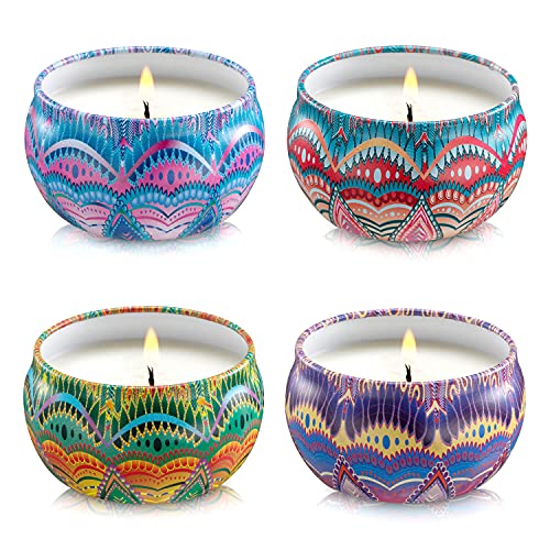 4-Pack Set of Indoor Fresh Fragrance Citronella Soy Candles in Large Decorated Tins