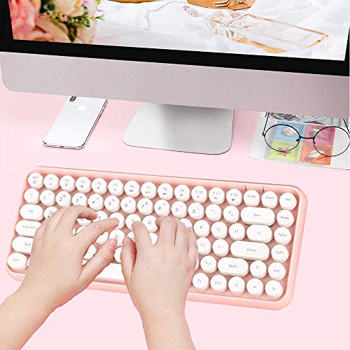 Widely Compatible Wireless Bluetooth Portable Mini Keyboard w/Round Keycaps, Pink