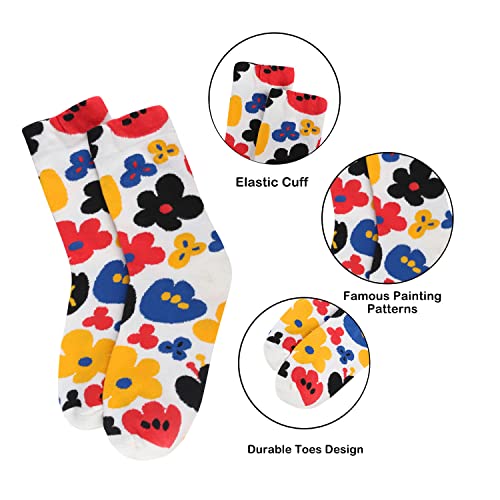 Womens Novelty Funny Crew Socks Girls Cute Floral Colorful Patterned Socks Silly Funky Casual Cotton Flower printed Socks Gift，5 Pair-colorful Flower1