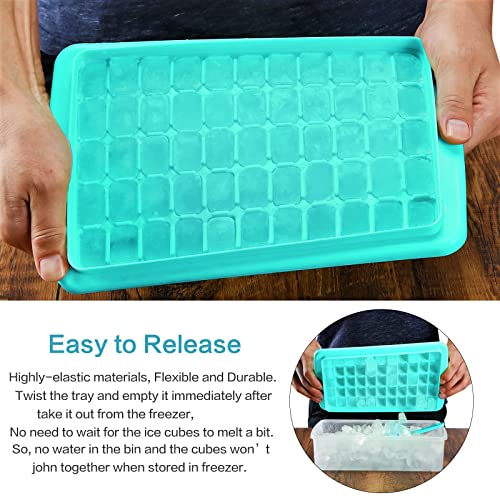 ARTLEO Ice Cube Trays for Freezer with Lid and Storage Container, Easy Release 55 Mini Nugget Ice Cubes Maker Tray with Cover Bin Scooper, Flexible Durable Plastic Ice Mold & Box, BPA Free