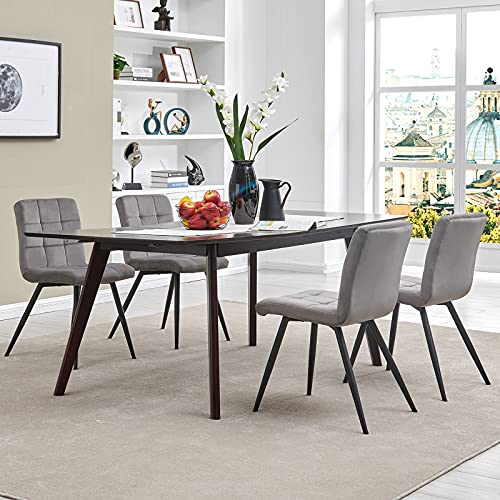 Duhome Velvet Dining Chairs Reception Chairs, Tufted Accent Living Room Chairs with Metal Legs for Living Room/Kitchen/Vanity Set of 4 Grey