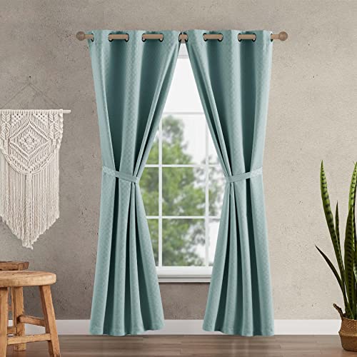 Jessica Simpson Aqua Blackout Curtains for Bedroom - 2 Panels Faye Textured Thermal Insulated Window Curtains - 38" x 84" Curtains with Solid Grommet to Reduce Noise & Improve Privacy