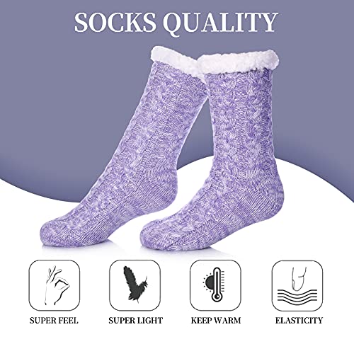 SDBING Women's Winter Super Soft Warm Cozy Fuzzy Fleece-Lined with Grippers Slipper Socks (Light Purple AB)
