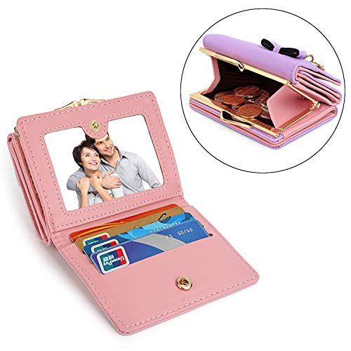 UTO Women's Trifold Wallet Cute Kitty Bowknot Card Holder Small Coin Purse Light Purple