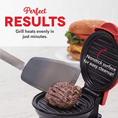 Dash Mini Maker Portable Grill Machine + Panini Press for Gourmet Burgers, Sandwiches, Chicken + Other On the Go Breakfast, Lunch, or Snacks with Recipe Guide - Red