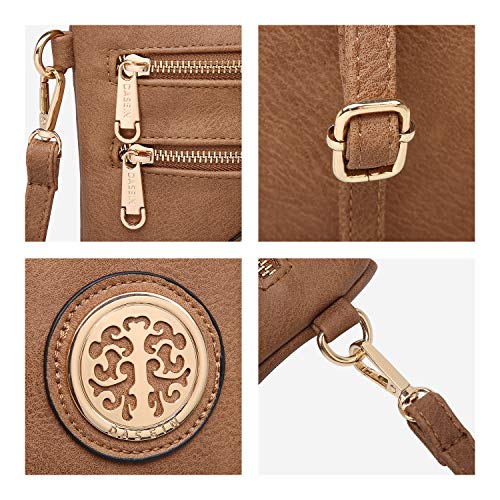 Dasein Women Small Crossbody Bag Lightweight Shoulder Purses Multi Zipper Pockets Phone Purse Handbag (coffee)