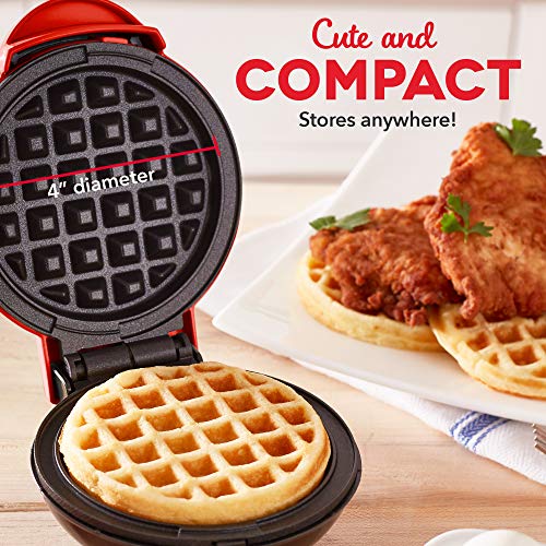 Dash Mini Waffle Maker for Individual Waffles, Hash Browns, Keto Chaffles with Easy to Clean, Non-Stick Surfaces, 4 Inch, Red, DMW001RD