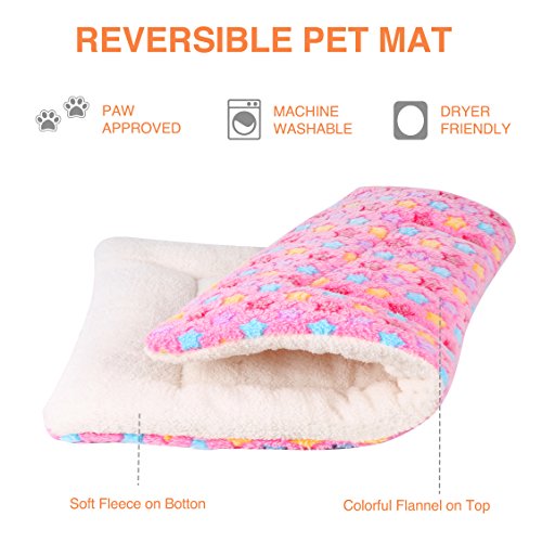 Ultra Soft Pet (Dog/Cat) Bed Mat with Cute Prints | Reversible Fleece Dog Crate Kennel Pad | Machine Washable Pet Bed Liner (24-Inch, Pink)