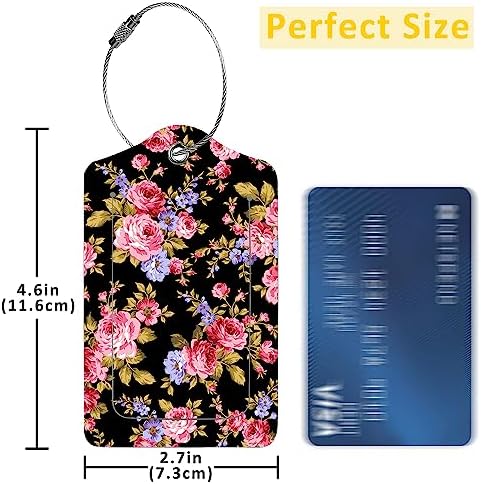 2-Pack Luggage Tags w/Privacy Flap, Name ID Label and Metal Loop, Pink and Blue Rose Flowers