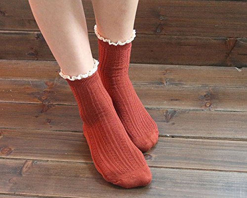 FITU Women's Vintage Ruffle Frilly Cute Rayon Ankle Socks 5 Pairs Pack in Gift Box