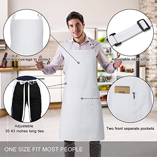Jubatus 2 Pack Bib Aprons with 2 Pockets Cooking Chef Kitchen Apron for Women Men, White