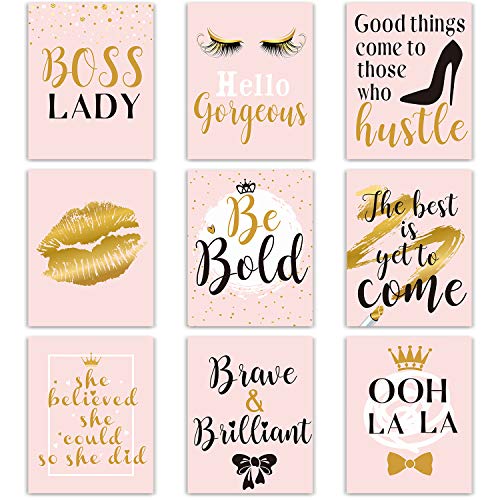 Outus Inspirational Wall Decor, Teen Girls Bedroom Decor, Pink Makeup Lash Lips Wall Art Poster, Motivational Prints for Women Bathroom Home Decor, 8 x 10 Inch, Unframed