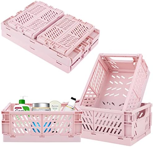 Desk Organizer Plastic Folding Storage Crate Baskets for Home, Kitchen, Office, Bedroom or Bath, 2 Sizes  (3 colors)