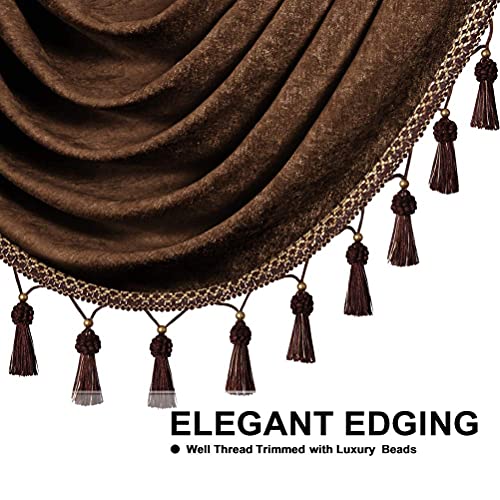 ELKCA Thick Chenille Window Curtains Valance for Living Room Chocolate Waterfall Valance for Bedroom Small Window Treatment, Rod Pocket,1 Panel (Chocolate, W39inch)