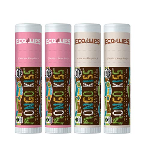 Eco Lips Mongo Kiss 4 Pack Lip Balm - Strawberry Lavender & Coconut Variety - 100% Natural and Made in USA
