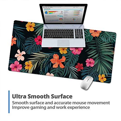 Mouse Pad or Desk Protector Mat, Extended Size, Waterproof - Palm Leaves & Flowers