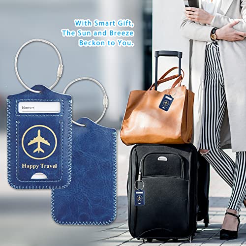 ACdream Luggage Tags 2 Pack, Leather Suitcase Tags Identifiers, Cute Cruise ID Labels with Privacy Cover fits on Backpack, Travel Bag, for Women, Men, Adults, Kids, Navy Blue