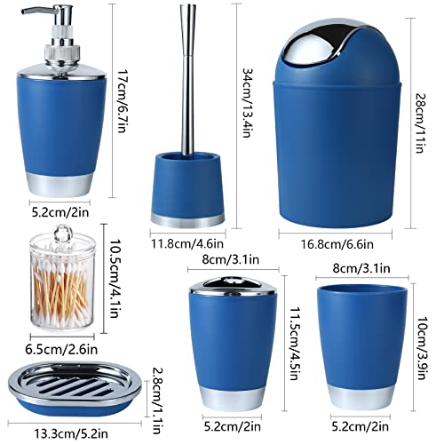 HOMEACC 8 Pcs Blue Bathroom Accessories Set,with Toothbrush Holder,Toothbrush Cup,Soap Dispenser,Soap Dish,Toilet Brush Holder,Trash Can,Cotton Swab Box,Plastic Bathroom Set for Home and Bathroom