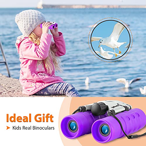Obuby Real Binoculars for Kids Gifts for 3-12 Years Boys Girls 8x21 High-Resolution Optics Mini Compact Binocular Toys Shockproof Folding Small Telescope for Bird Watching,Travel, Camping, Purple