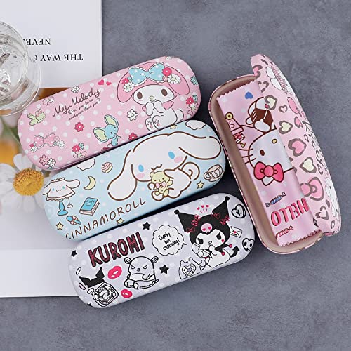 Pink Kitty Hard Shell Eyeglasses Cases Cartoon Protective Case with Glasses Cloth Storage Box Holder for Girl Teen-2