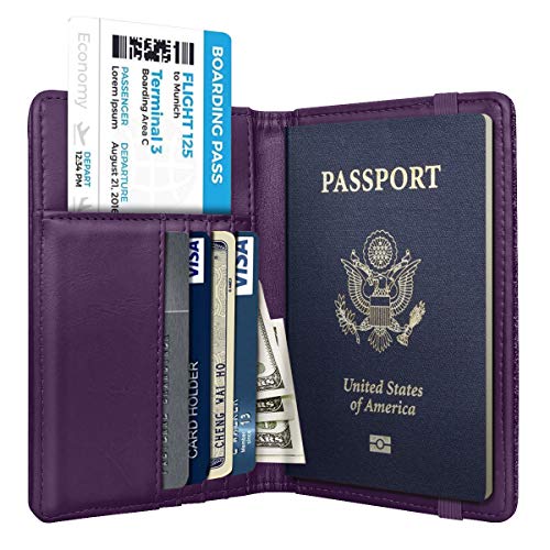 Passport Holder,RFID Blocking Passport Cover Cute Floral Traveling Passport Wallet for Women Purple Flowers.
