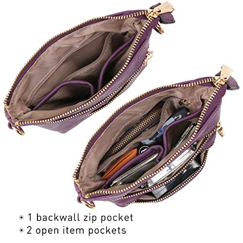 Dasein Women Small Crossbody Bag Lightweight Shoulder Purses Multi Zipper Pockets Phone Purse Handbag (purple)