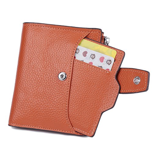 AINIMOER Women's RFID Blocking Leather Small Compact Bi-fold Zipper Pocket Wallet Card Case Purse(Lichee Sorrel)