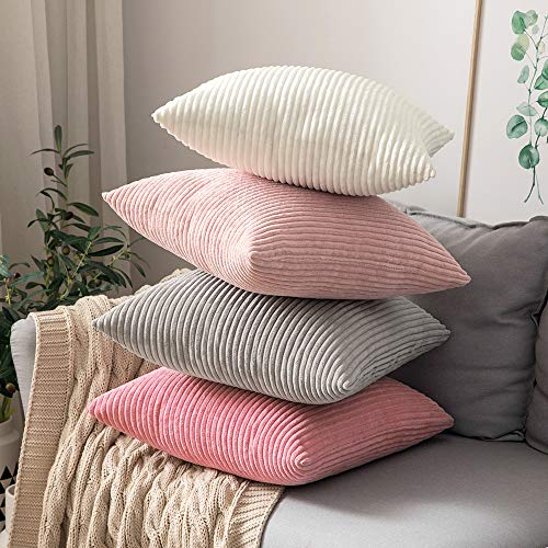 Corduroy Soft Solid Decorative Square Throw Pillow Cover Pillowcases, Pink