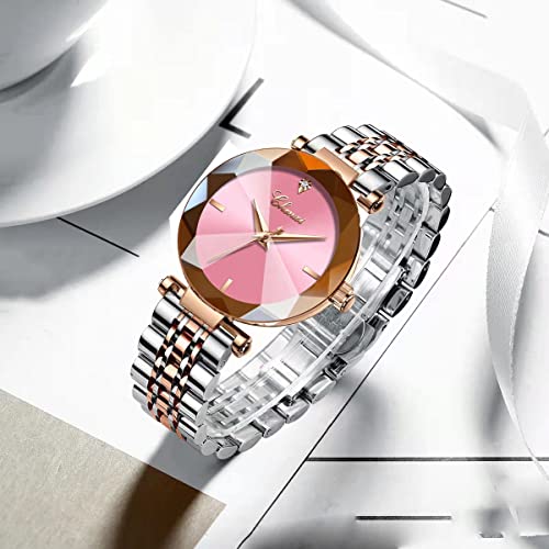 Fashion Women's Analog Quartz Watches Luxury Diamond Stainless Steel Mesh Band Wrist Watches for Women