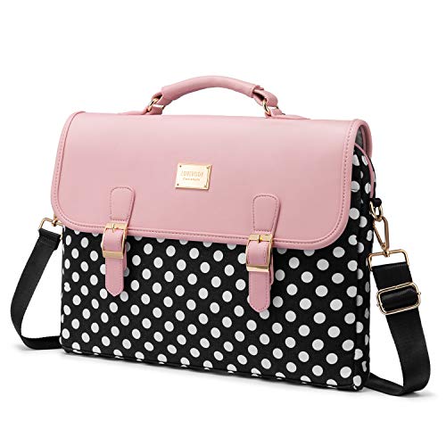 LOVEVOOK Computer Bags for Women, Laptop Bag 15.6 Inch, Laptop Case with Trolley Sleeve, Polka Dots Pink Messenger Bag, Super Cute Laptop Sleeve