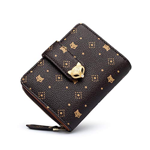 PVC Faux Leather Wallets for Women, Artificial Leather Gift Box Packing Ladies Small Cute Purses with Zipper Coin Pocket Women's Mini Short Wallet Girls Designer Zip Around Wallet Credit Card Holder