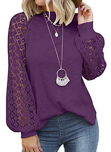 MIHOLL Women’s Long Sleeve Tops Lace Casual Loose Blouses T Shirts