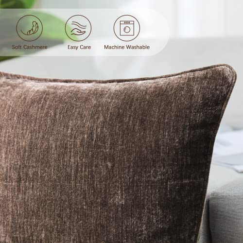 HPUK Pack of 2 Throw Pillow Covers Cashmere Decorative Square Pillowcases, Solid Cushion Covers for Sofa Couch Bedroom Office, 18 x 18 inch, Dark Brown