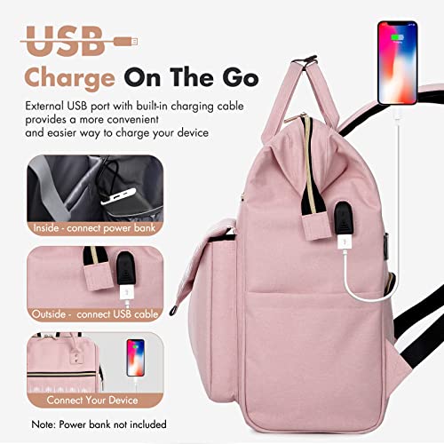 Lekesky Backpack for Women, College Backpack for Women with Laptop Compartment, School Backpack for Girls, Pink Color