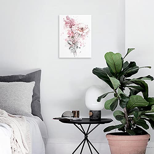 Bathroom Decor Wall Art Bathroom Pictures for Wall Canvas Wall Art, Pink Flower Wall Decor for Bedroom Living Room Wall Decor Painting Picture Artwork Wood Framed Wall Art Easy to Hang Size 12x16inches