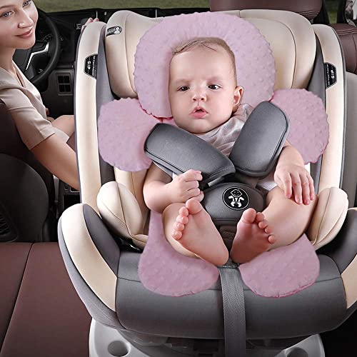 Pro Goleem Infant Car Seat Head Neck Body Support Ultra-Soft Minky and Microfiber Newborn Car Seat Insert Cushion, Perfect for Car Seat, Stroller, 2-in-1 Reversible, Girls, Pink