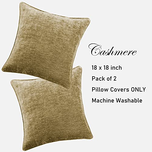 HPUK Cashmere Pillow Covers Pack of 2, Decorative Square Cushion Covers , Set of 2 Couch Pillows for Sofa Couch, Living Room, Bedroom, Office, 18 x 18 inch, Tan