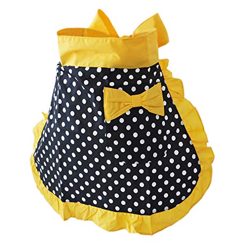 Waist Apron Cute Vintage 50’s Cooking Kitchen Retro Lovely Ruffle Apron with Pockets for Women Girls (Yellow)