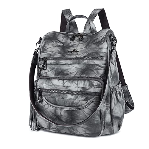 Backpack Purse Women PU Leather ladies fashion shoulder bag Casual Tassel Zipper Angel Kiss Backpacks(Black Grey)