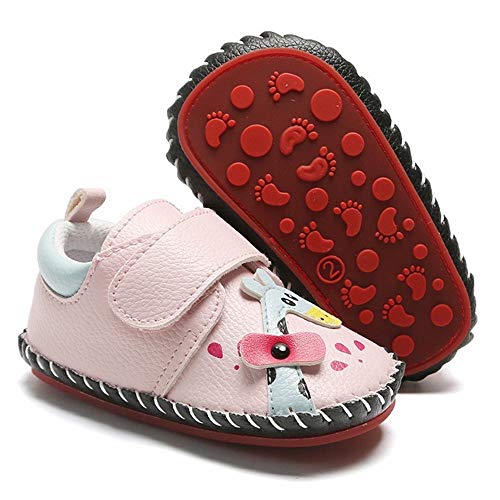 Infant Baby Girl's Handmade Soft PU Leather Non-Slip Princess Flats First Walkers, Baby Giraffe