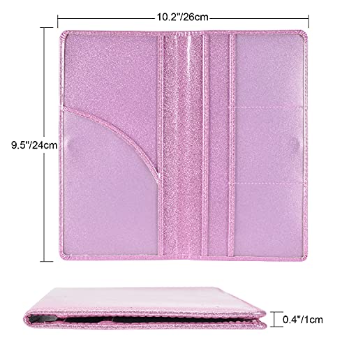 Car Registration and Insurance Holder, Vehicle Glove Box Car Organizer Men Women Wallet Accessories Case with Magnetic Shut for Cards, Essential Document, Driver License by Cacturism, Bling Pink