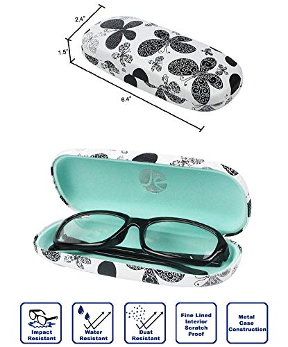 JAVOedge [4 PACK], Butterfly Pattern Medium Size Hard Eyeglass Storage Case Fits Most Glasses With Micro Cloth