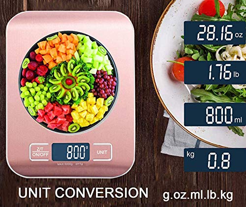Pink Multifunction Digital Kitchen Meat & Food Scale with LCD Display, Measures Up To 11lb