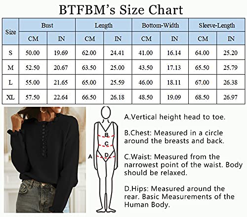 BTFBM Women's Sweaters Casual Long Sleeve Button Down Crew Neck Ruffle Knit Pullover Sweater Tops Solid Color Striped(Solid Black, Medium)