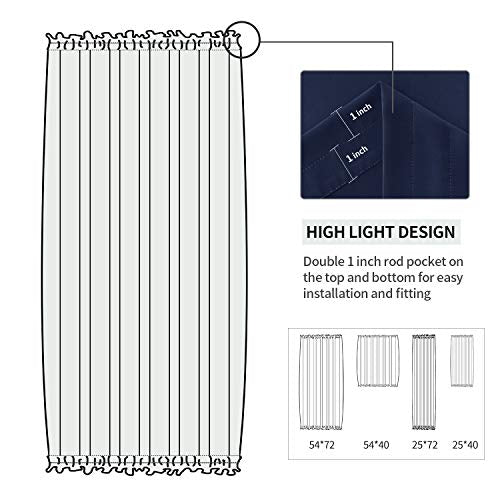 DWCN French Door Curtains – Rod Pocket Thermal Blackout Curtain for Doors with Glass Window, Kitchen and Patio Doors for Privacy, 54 X 72 Inches Long, 1 Curtain Panel with Tieback, Navy Blue