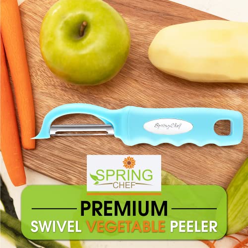 Spring Chef Premium Swivel Vegetable Peeler, Soft Grip Handle and Ultra Sharp Stainless Steel Blades - Perfect Kitchen Peeler For Veggie, Fruit, Potato, Carrot, Apple - Aqua Sky