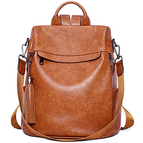 BROMEN Backpack Purse for Women Leather Anti-theft Travel Backpack Fashion Shoulder Bag Oil Wax Brown