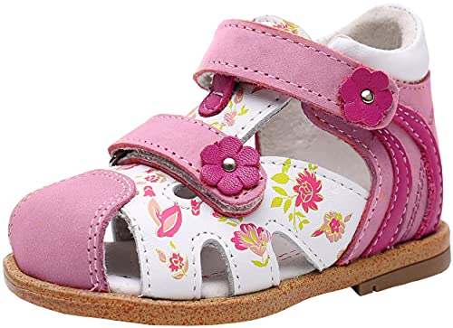 Ahannie Infant Boys Girls Genuine Leather Sandals with Arch Support,Unisex Baby Closed Toe Summer First Walkers Shoes(Infant/Toddler)（2019-4-Pink）