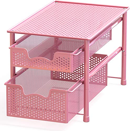 Simple Houseware Stackable 2 Tier Sliding Basket Organizer Drawer, Pink